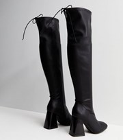 New Look Black Over the Knee Flared Block Heel Stretch Boots